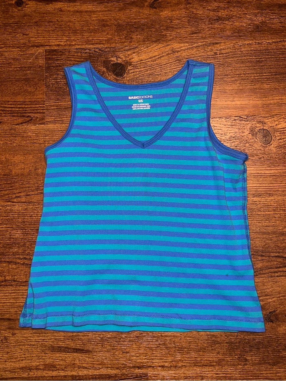 Vintage 90’s Blue Retro Striped V-Neck Sleeveless Cotton Tank Size S